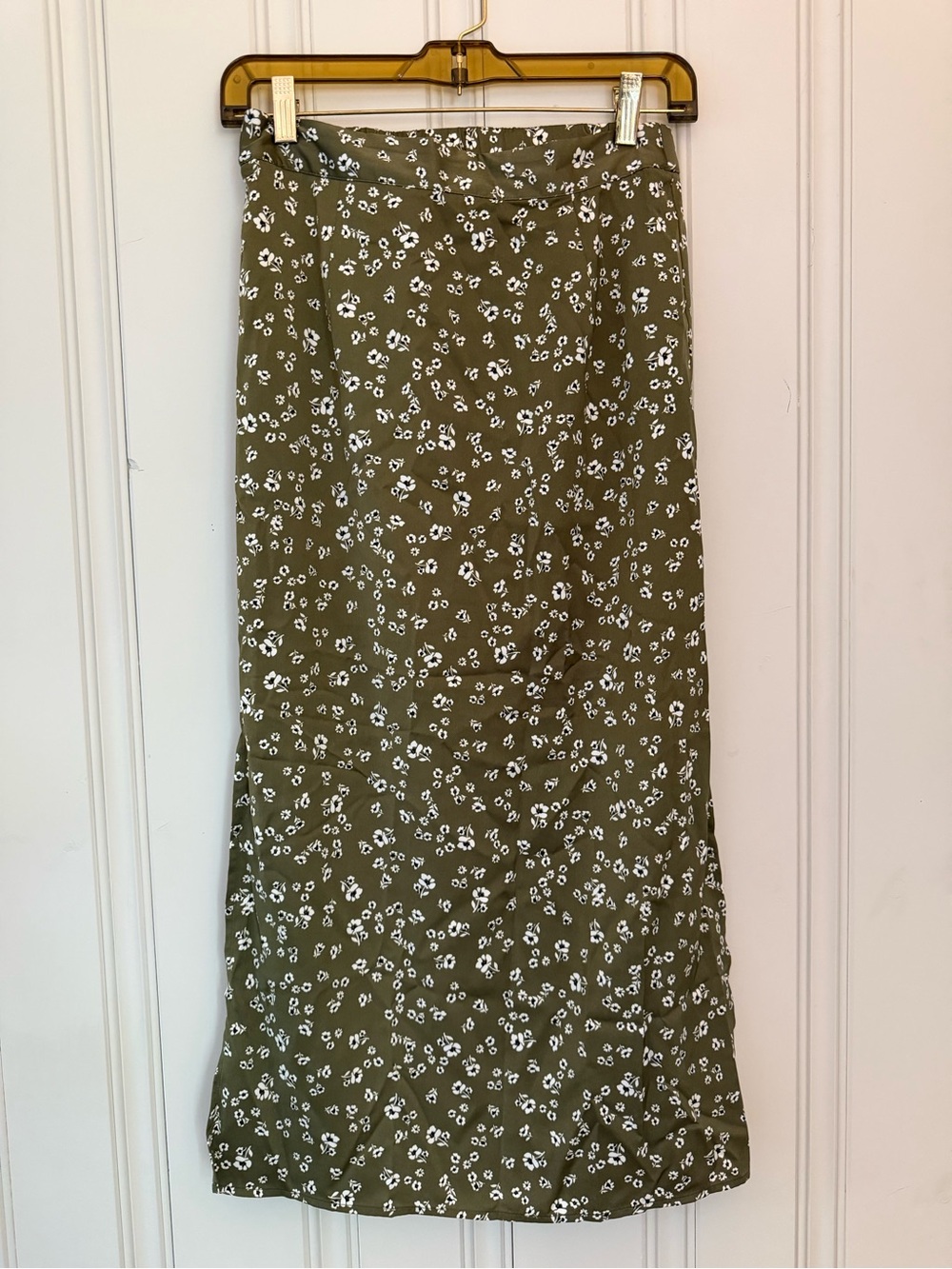 saltwater LUXE Olive Green Maxi Skirt with White Ditsy Floral